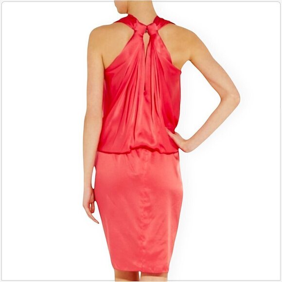 Lanvin Pink Geranium Knotted Draped Fluid Silk Satin Blouson Dress NEW NWOT 34 - Picture 3 of 11